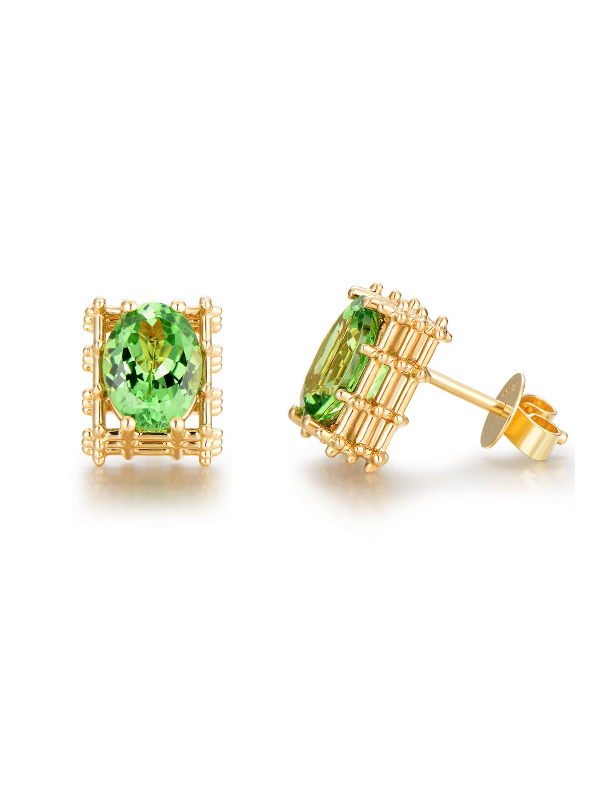 Unfinished I Scaffolded Tsavorite Earrings Yellow Gold