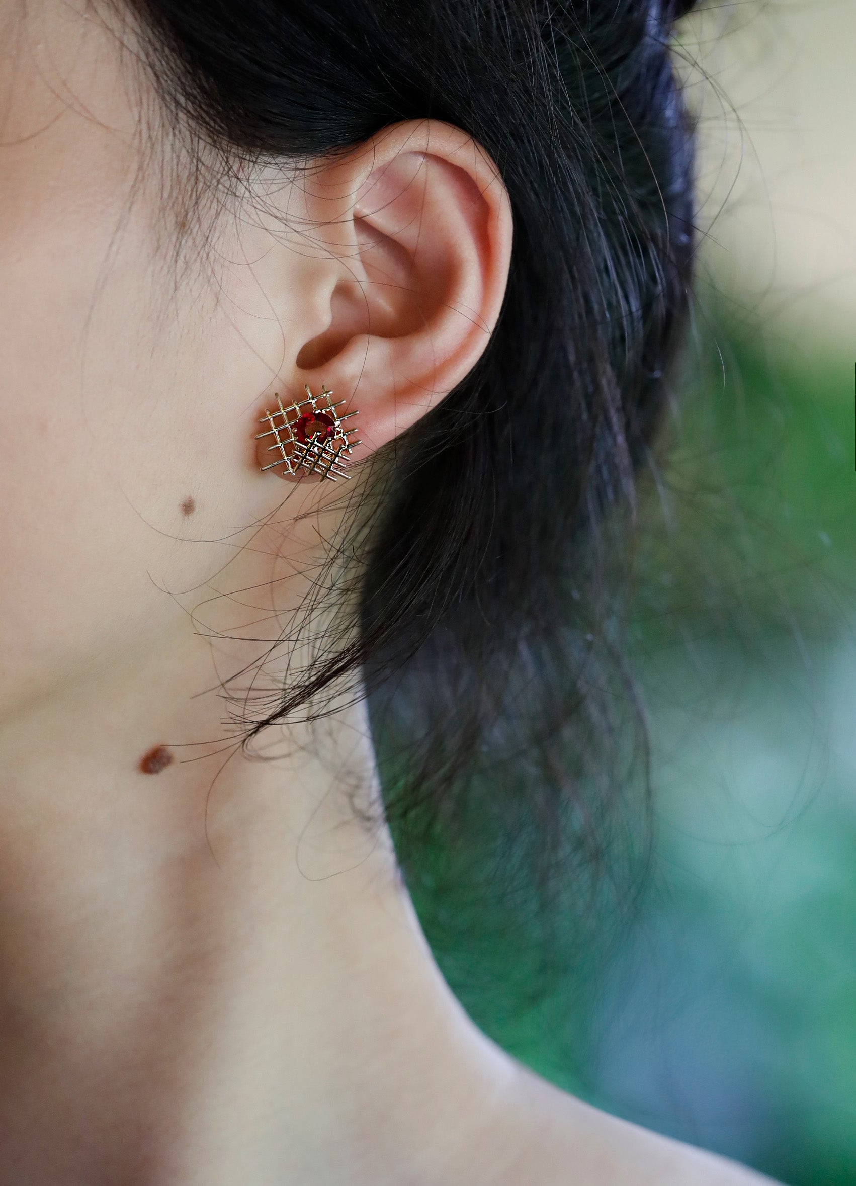 Unfinished III Scaffolded Ruby Earrings