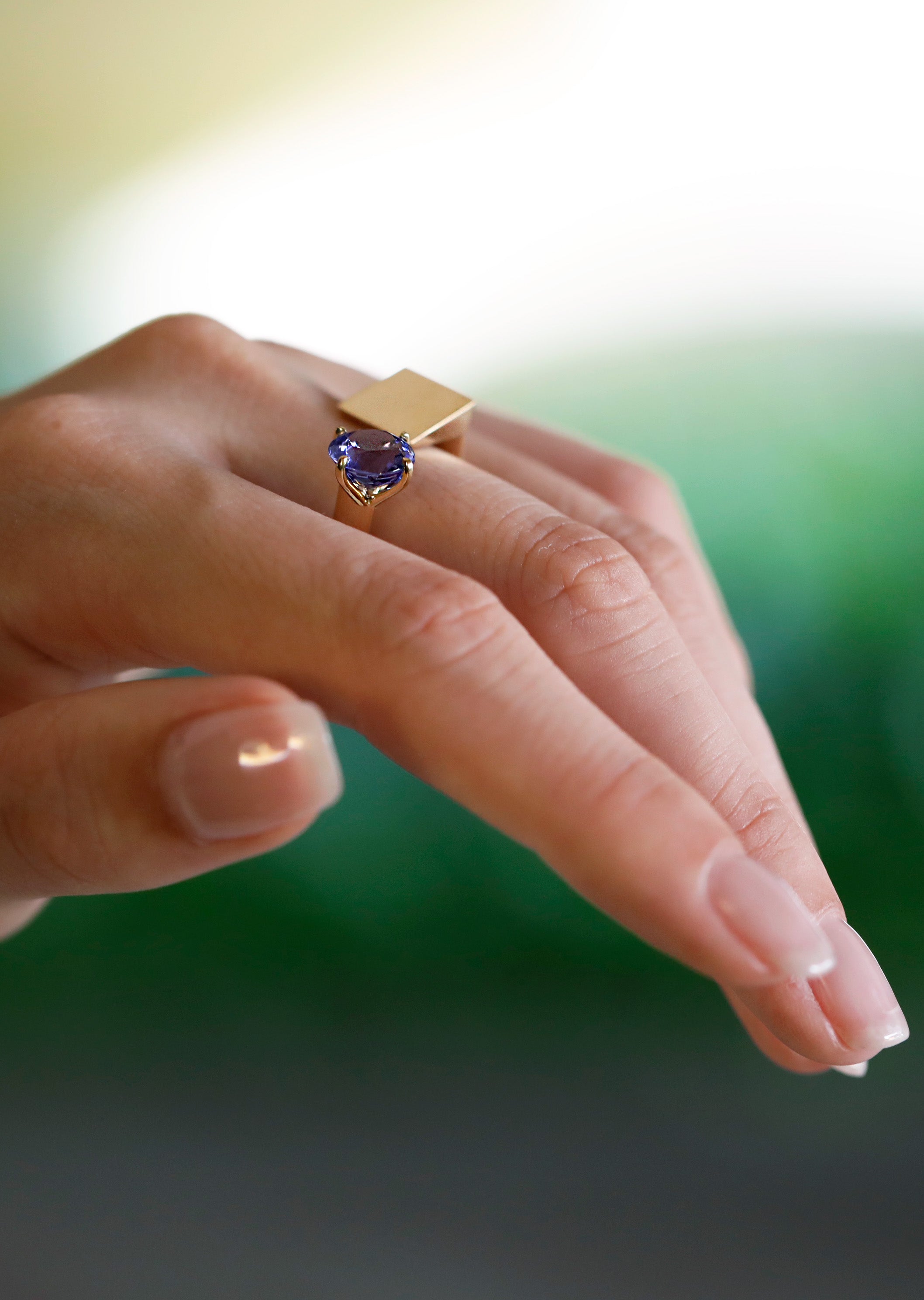 Shadow Play I Geometric Mirrored Gemstone Ring