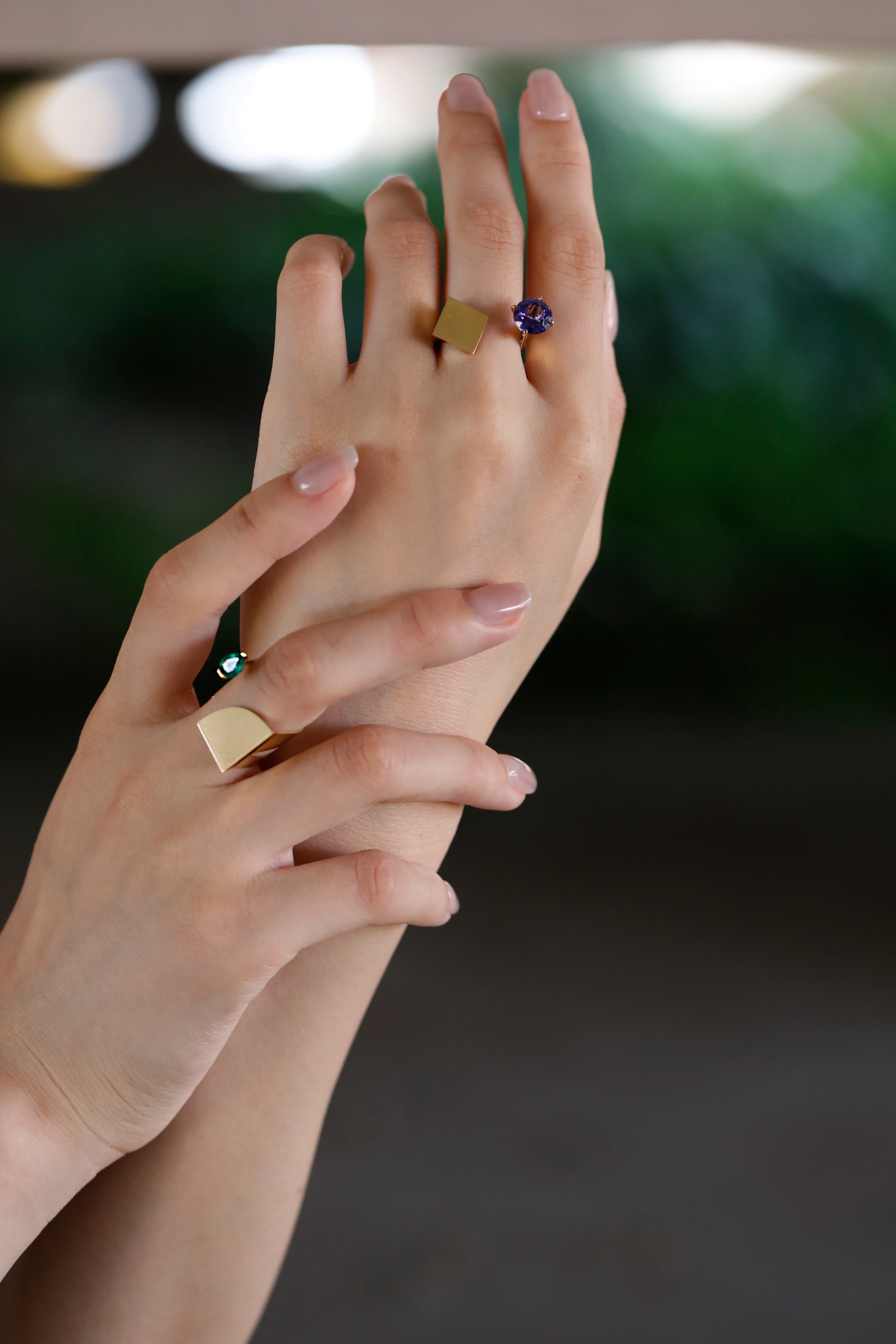 Shadow Play I Geometric Mirrored Gemstone Ring