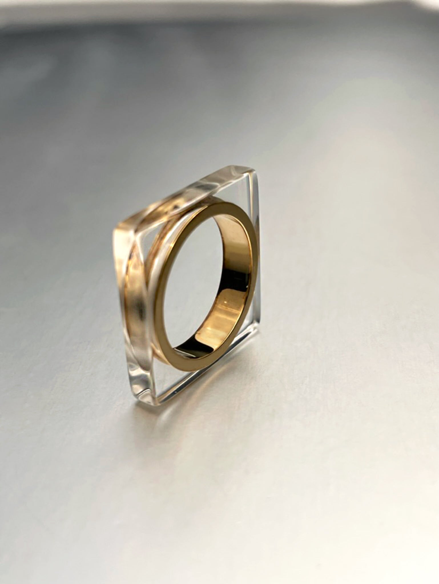 Square & Round II Minimalistic Two Tier Ring