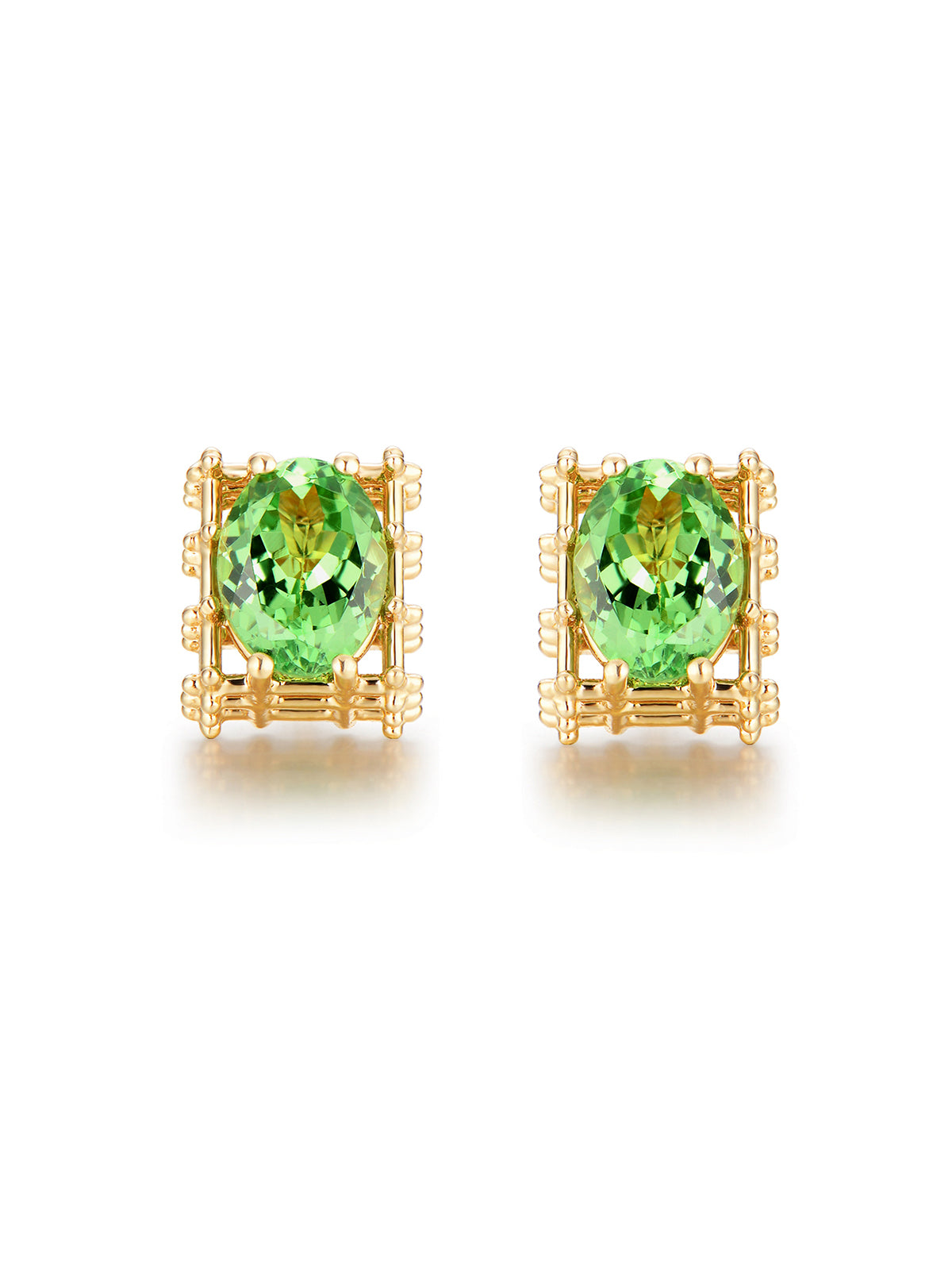 Unfinished I Scaffolded Tsavorite Earrings Yellow Gold