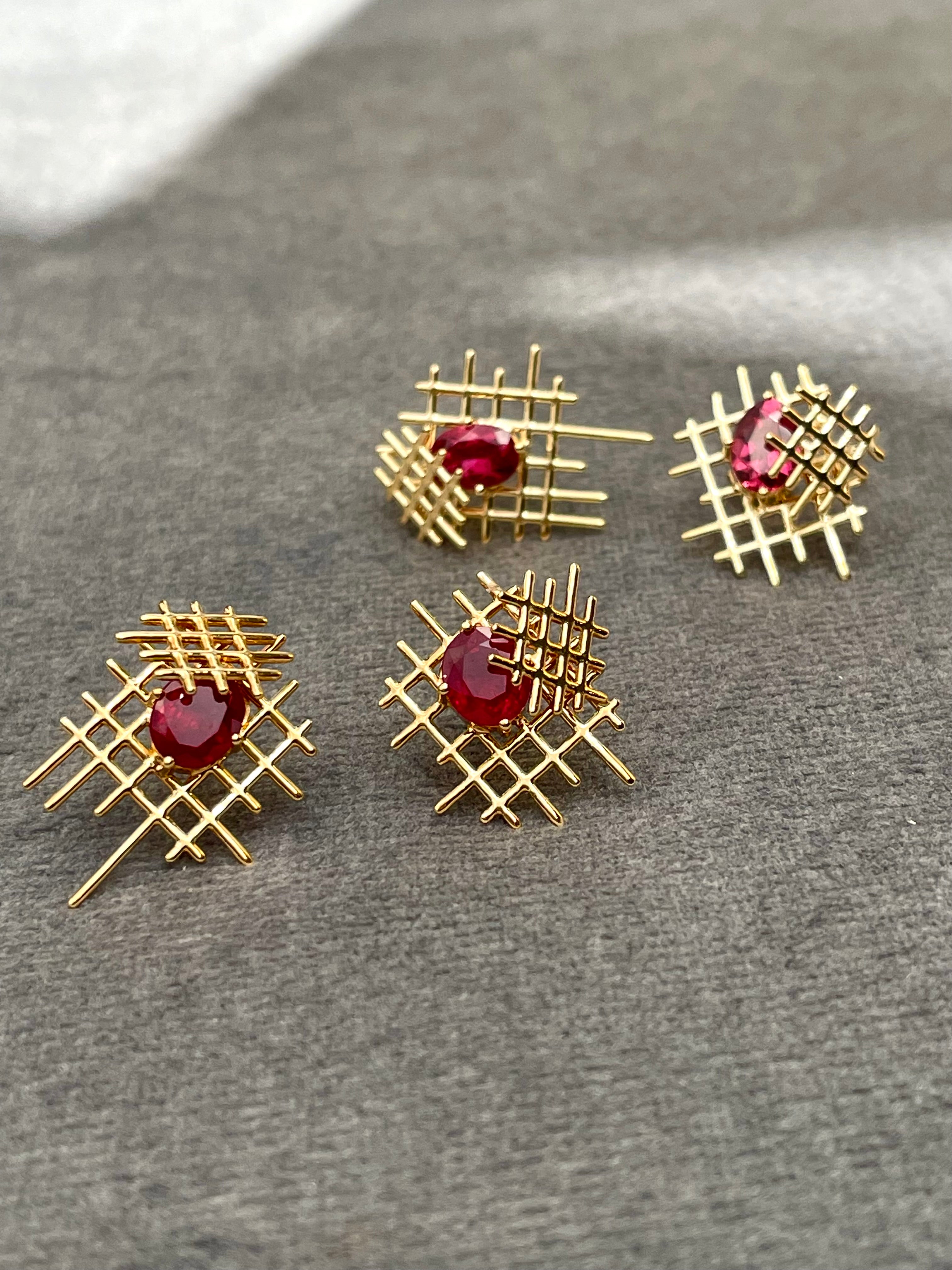 Unfinished III Scaffolded Ruby Earrings