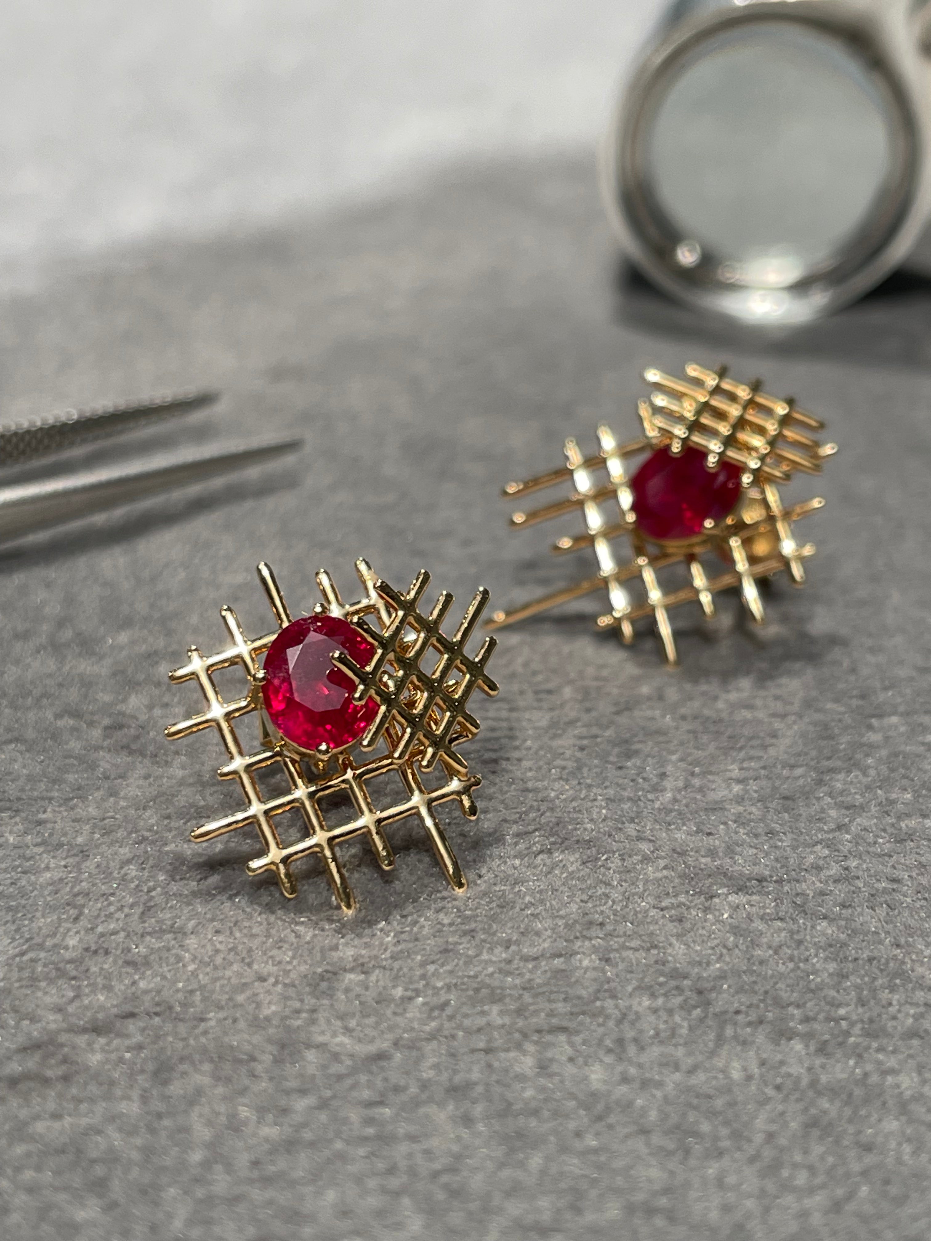 Unfinished III Scaffolded Ruby Earrings